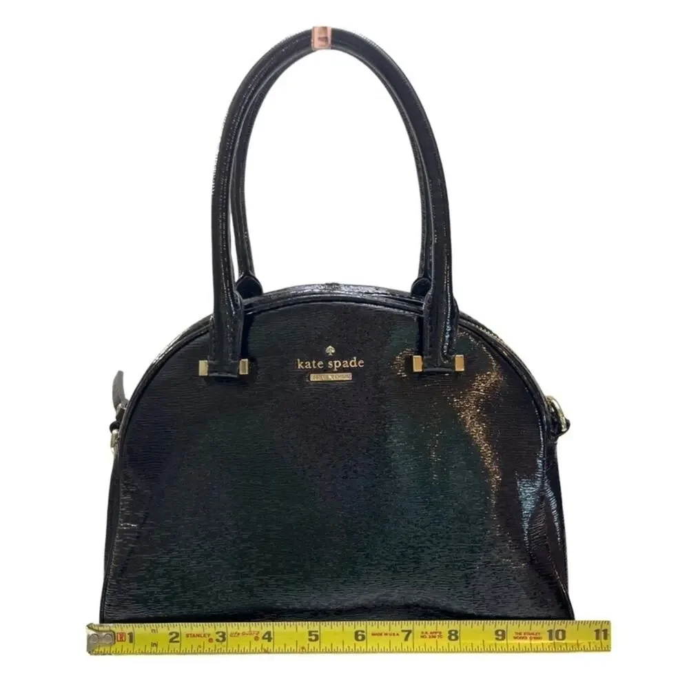 Kate Spade Cedar Street Black Patent Dome Satchel Bag Detachable Strap Dust Bag